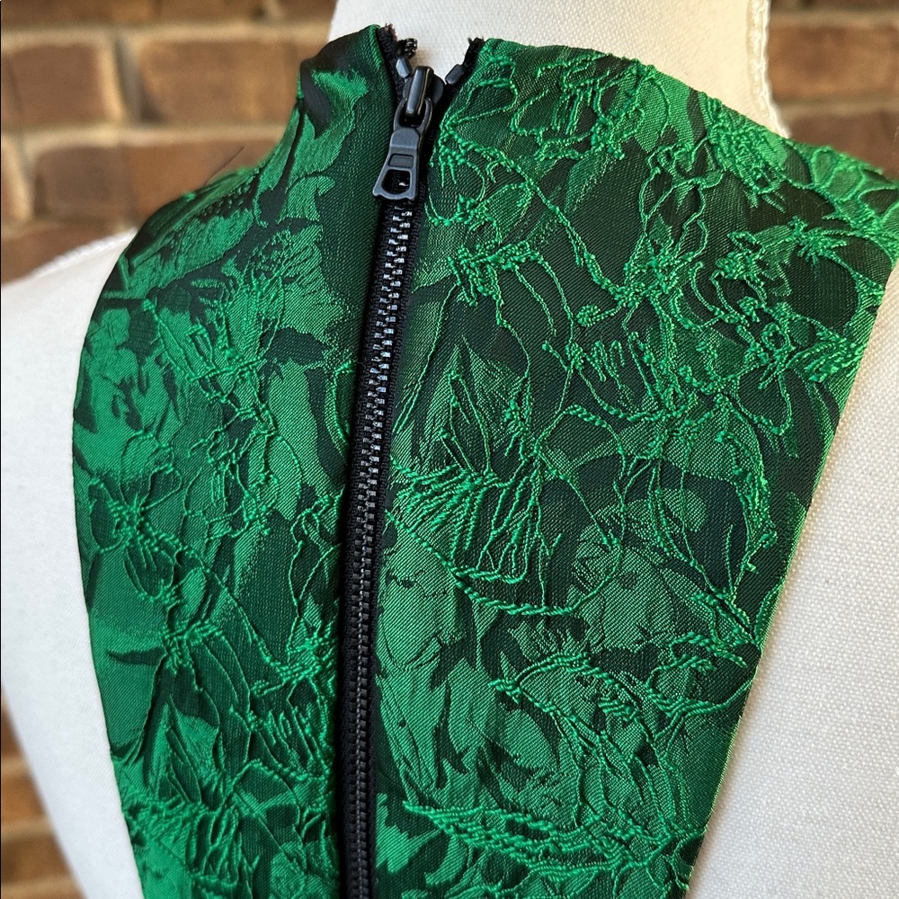 Alice + Olivia Mollie Circle Skirt Vibrant Green Party Jacquard Dress Size 0 - Picture 4 of 11